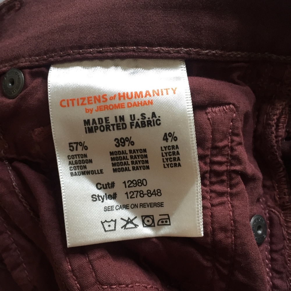 CITIZENS OF HUMANITY Maroon Ava Lowrise Jeans 27 - Picture 15 of 16